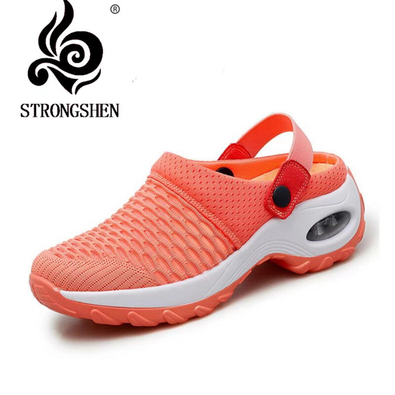 STRONGSHEN-캐주얼 신발 쿠션 샌들 여성용, 미끄럼 방지 플랫폼 샌들, 메쉬, 야외 워킹 슬리퍼, 신상