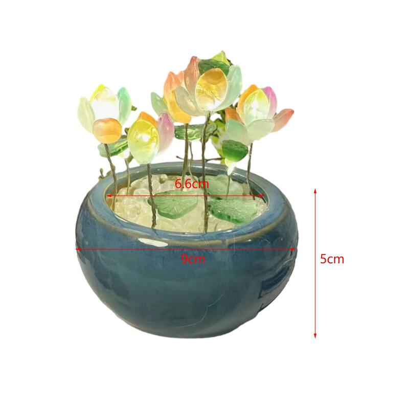 DIY Lotus Night Light Material Kit Table Centerpieces Colorful Ceramic Pot Table Ornament Bedside Lamp for Children's Room