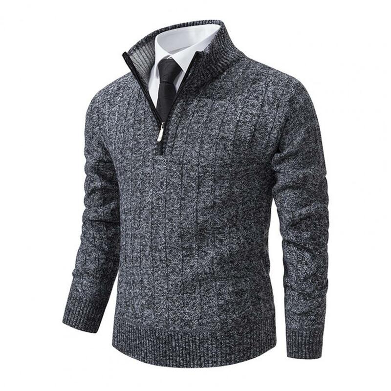 Удобный свитер, плотный теплый мужской свитер на молнии, дизайнерский пуловер с воротником-стойкой и длинным рукавом, идеально подходит для осенней и зимней повседневной одежды