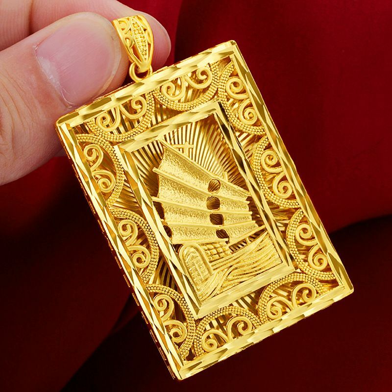 UMQ Smooth Sailing Pendant Men's Lucky genuine 100% Pure Copper 24K Gold Plated Hangtag Elegant Boss Rope Chain Gifts For Men's