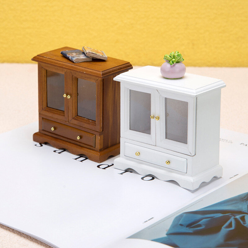 1/12 Miniature Dollhouse Display Cupboard Doll House Cabinet Showcase Dollhouse Furniture Decoration Accessories