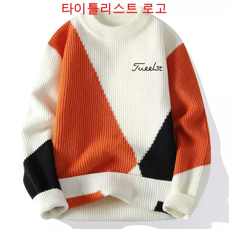Titlesit Brand Golf Wear Men's Knitted Sweater Golf Apparel Autumn/Winter Fashion Casual Warm Colorblock Knit Sweater Golf Top