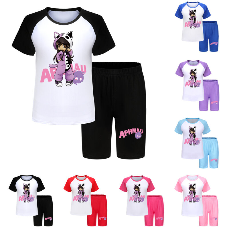 Aphimau-conjunto de roupas para crianças, top e shorts de manga curta, casual sportwear para meninas, 2 peças