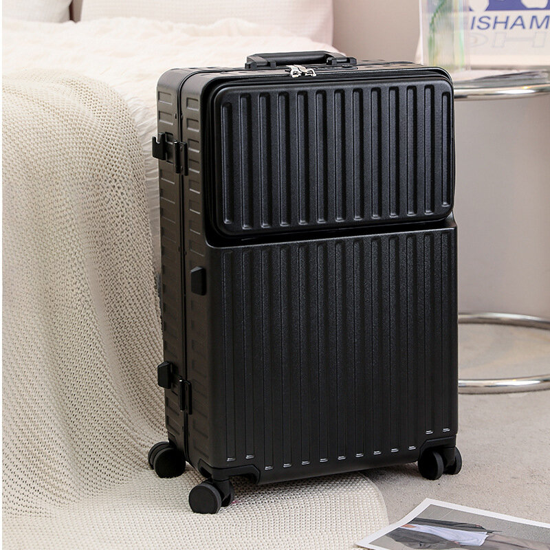 Front Cover Slash Pockets USB Luggage 20-Inch ABS PC Matte Scratch-Resistant Trolley Case Cup Holder Universal Wheel Suitcase