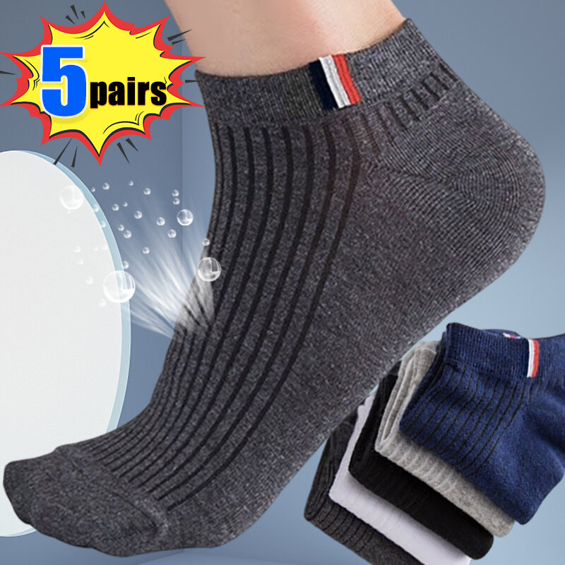 5/1Pairs Men Sports Boat Socks Spring Summer Cotton Sock Breathable Deodorant Short Sock Business Casual Ankle Sock Male Sox