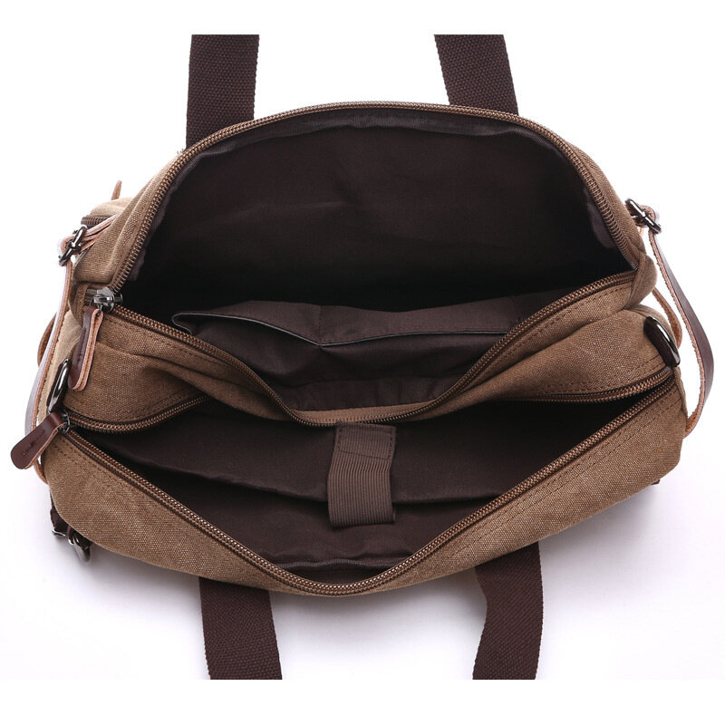 Vintage MultiFunction Men's Briefcases Casual Canvas Backpack Large Capacity Male Shoulder Messenger Bag Travel Handbag