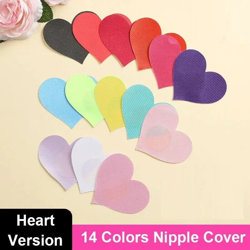 10 Colors Disposable Poly Satin Heart Style Invisible Nipple Cover Tape Overlays on Bra Nipple Pasties Stickers for Women Girls