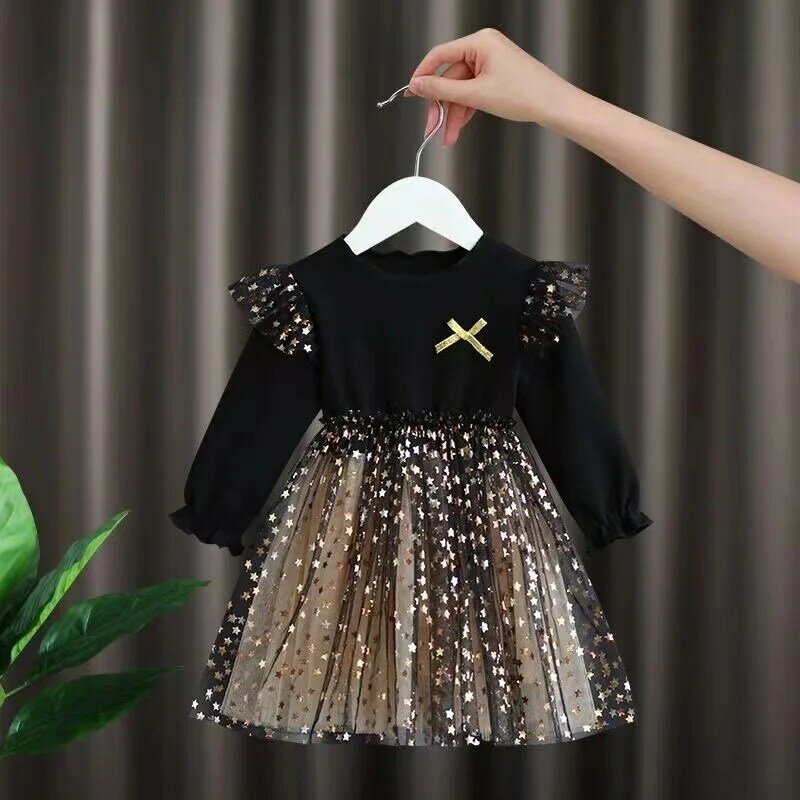 Vestido infantil de manga comprida de algodão, vestido de princesa para bebês, malha, primavera, verão, Natal