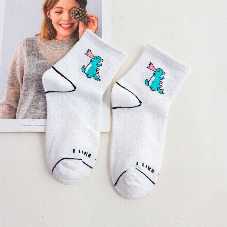 Женские носки из чистого хлопка с симпатичным фотографическим рисунком для студентов на весну и лето