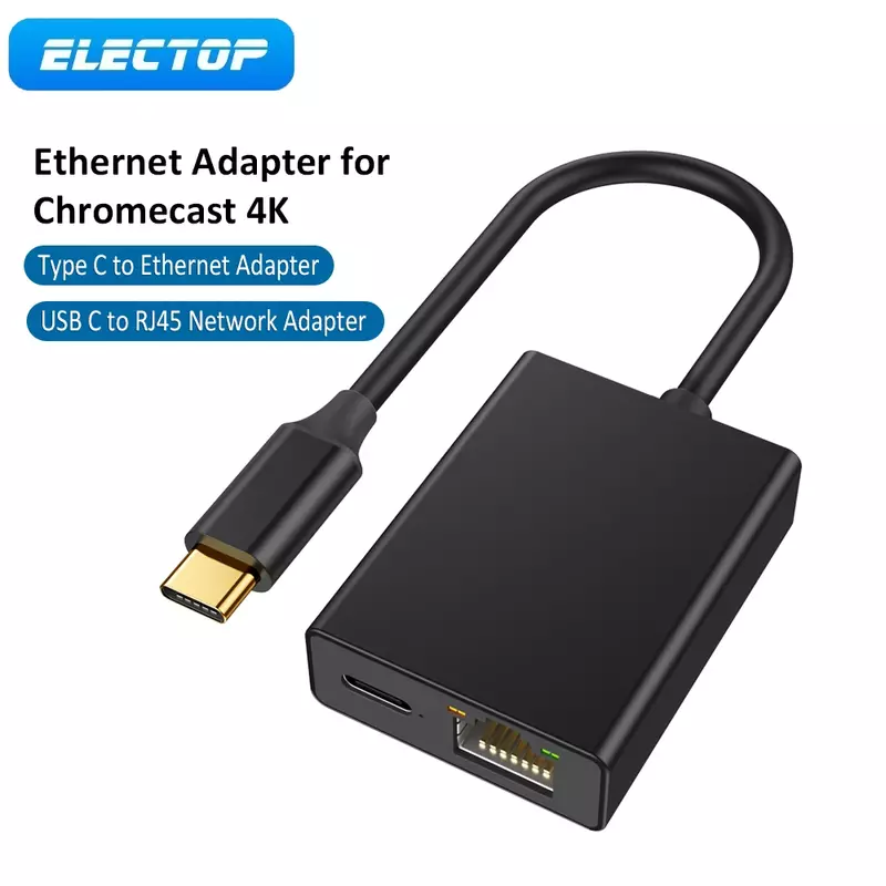 ELECTOP-USB Adaptador Ethernet de Placa de Rede, Chromecast, Google TV, Rede Tipo C para RJ45 para Smartphones, Tablets, Dispositivo Android