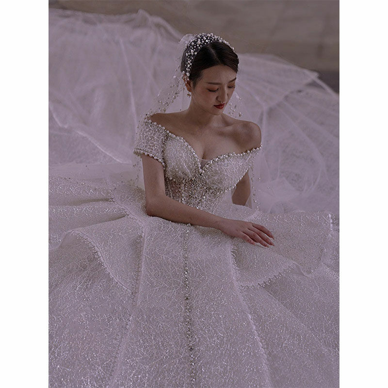 Роскошное бальное платье с жемчугом, свадебное платье, блестящее свадебное платье со стразами в несколько рядов, женское платье для невесты