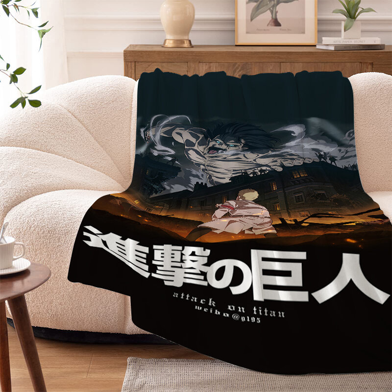 Fleece Blanket Sofa A-Attacks on T-Titans King Size Knee Bed Camping Nap Warm Winter Fluffy Soft Blankets Microfiber Bedding