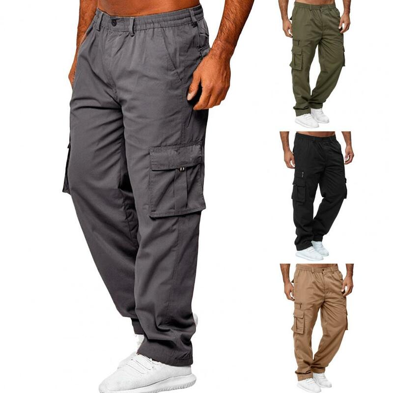 Pantalones con bolsillos reforzados para hombre, Pantalón Cargo de cintura elástica con múltiples bolsillos para actividades al aire libre, transpirable para diario