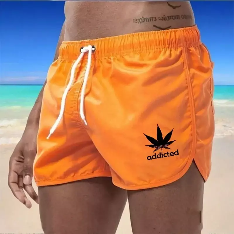 Men's Beach Trunks Summer Swim Gym Pants Quick Drying Swimming Homme Surf Ventilate Drawstring Fashion Casual Short 2024