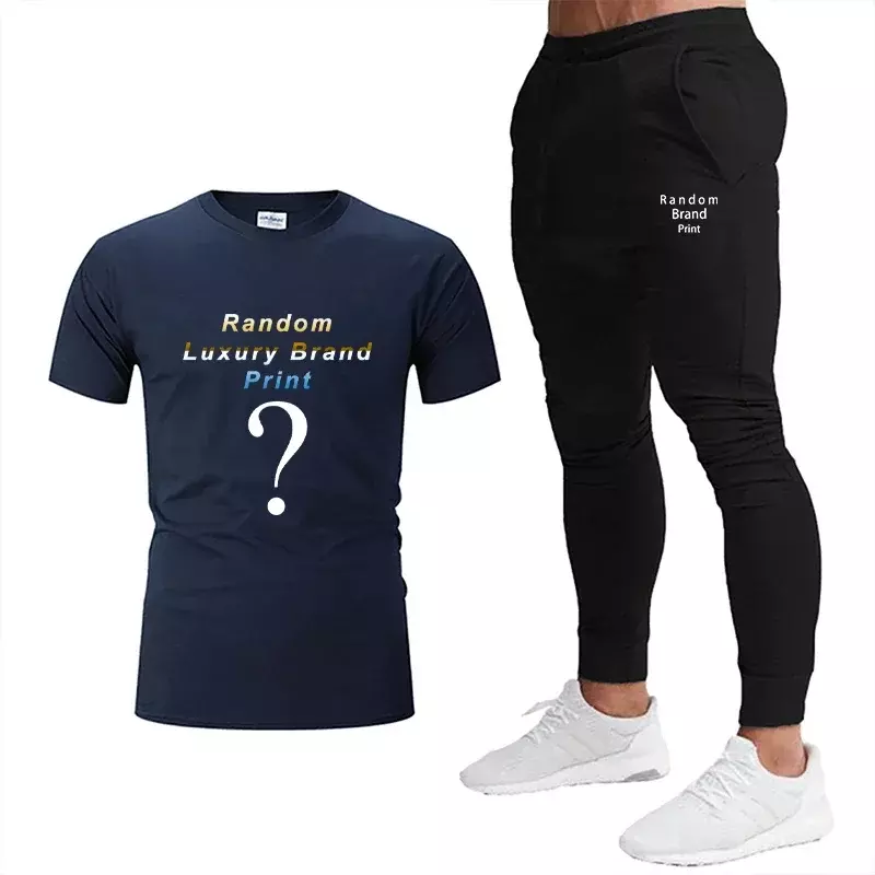 2024 Men's T-shirt+Pants Suit Random Pattern Print Cotton Short Sleeve Sweatpants Sports Tracksuits 2023 Male Fashion Streetwear