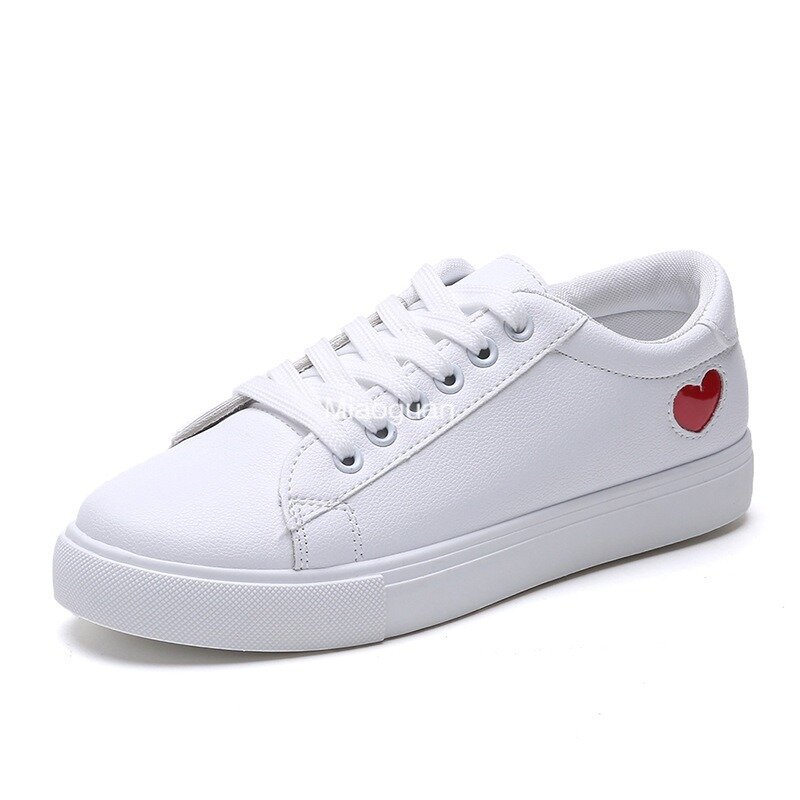 Summer Woman's Vulcanize Shoes 2024 White Casual New Ladies Sneakers Fashion Flats Heart Lace-up PU Spring Sneaker Tennis Female