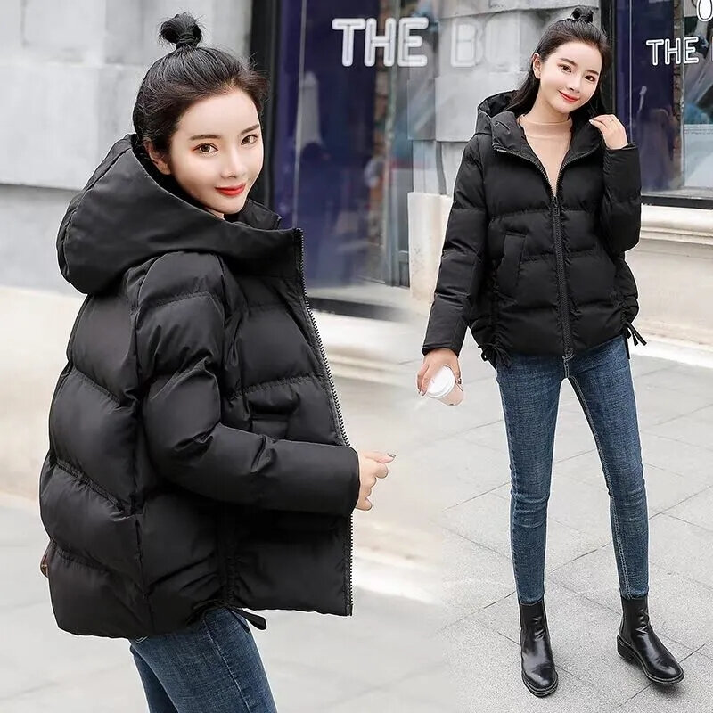 Jaket parka wanita, jaket parka musim dingin pendek hangat berkerudung katun parka wanita kasual longgar, pakaian luar Korea Puffer 2023