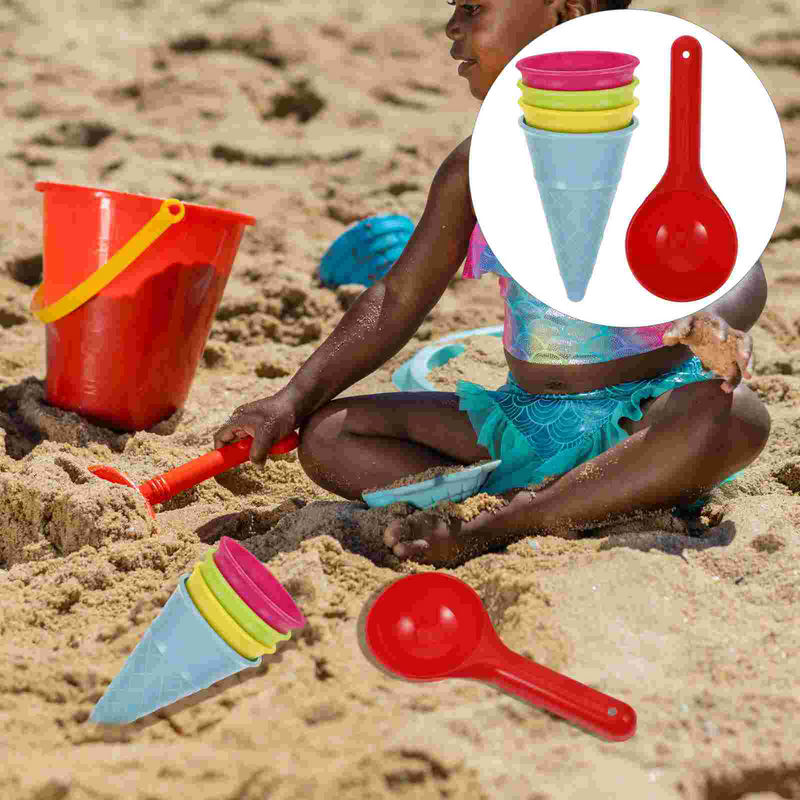 Brinquedos de sorvete de areia para crianças, Brinquedo de praia, Colher, Cone Mold Set, Cones Plásticos Moldes, Pretend Sandbox Playset, Cup Castle, Jogar, Verão
