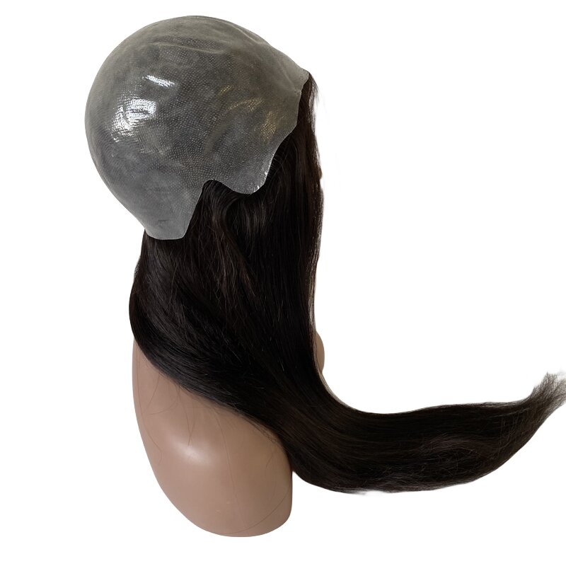 Wig rambut manusia Virgin panjang Eropa 22 inci Wig PU kulit penuh warna alami halus lurus untuk WANITA HITAM