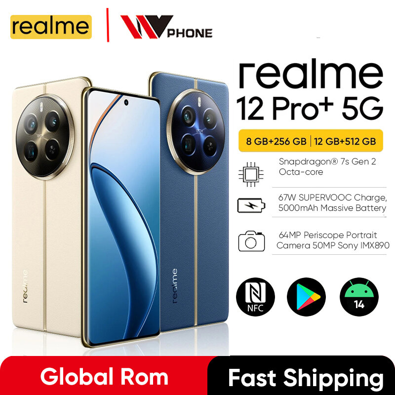 Smartphone Realme-12 Pro Plus, Snapdragon 7s Gen 2, 64MP, Sony IMX890, OIS, AMOLED, 120Hz, 5000mAh, 67W, NFC SuperVOOC, 6,7 ", ROM Global