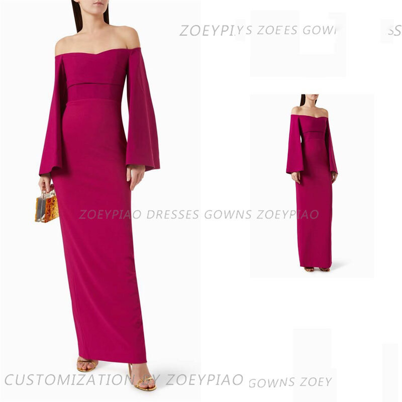 Mode rosa Scheide Satin formale kausale lange Abendkleider lange Ärmel von der Schulter Party kleider Scheide 2024 Ballkleid
