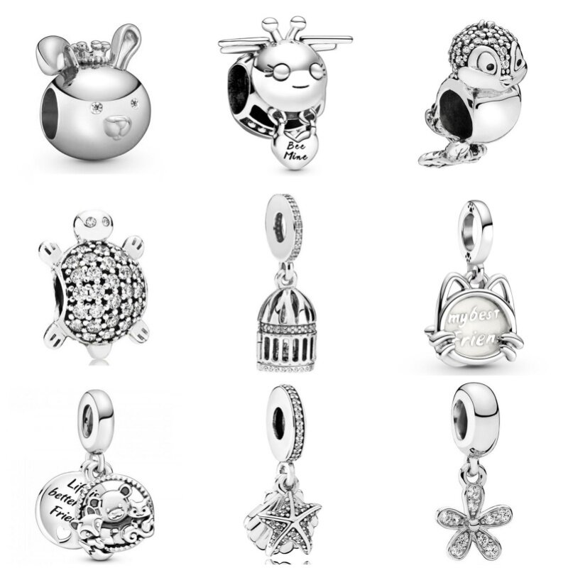 46 pezzi di lusso placcato argento diamante ciondolo fascino perline collana braccialetto portachiavi gioielli da donna scava fuori stringa di perline