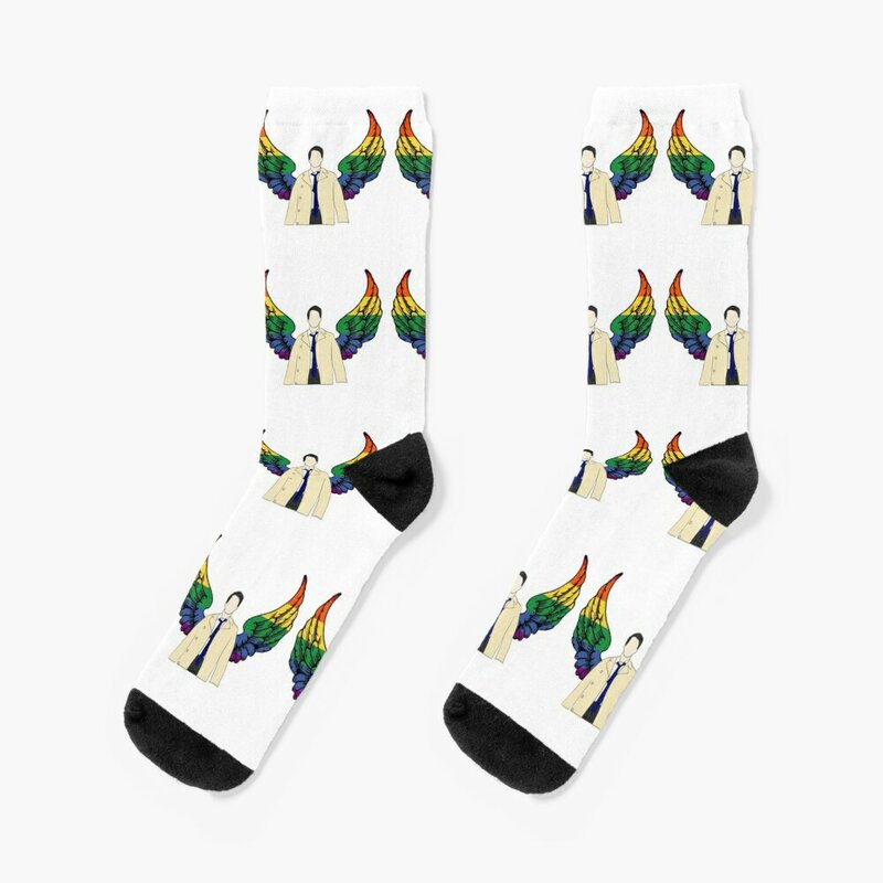 Calcetines deportivos de dibujo de Castiel con alas de arcoíris para niñas y hombres, divertido regalo de Navidad, anime