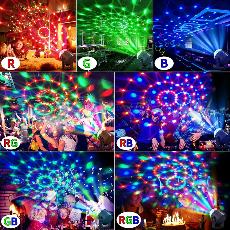 Lampu Pesta DJ Bola Disko Putar Diaktifkan Suara 3W 3 LED RGB Lampu Panggung LED untuk Natal Lampu Pesta Musik Pernikahan Jarak Jauh