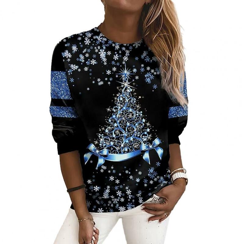 T-shirt flocon de neige coloré pour femme, haut à paillettes, chemise scintillante, col rond, fête de Noël, coupe ronde