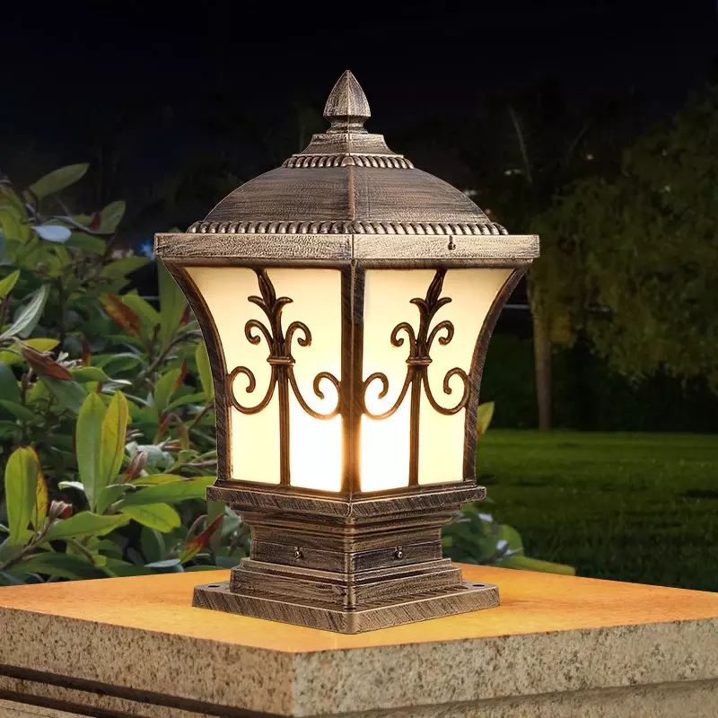 Lámpara LED de cobre para exteriores, luz de columna de vidrio para jardín, poste de puerta de Villa, luz de Pilar, estilo europeo americano, nuevo