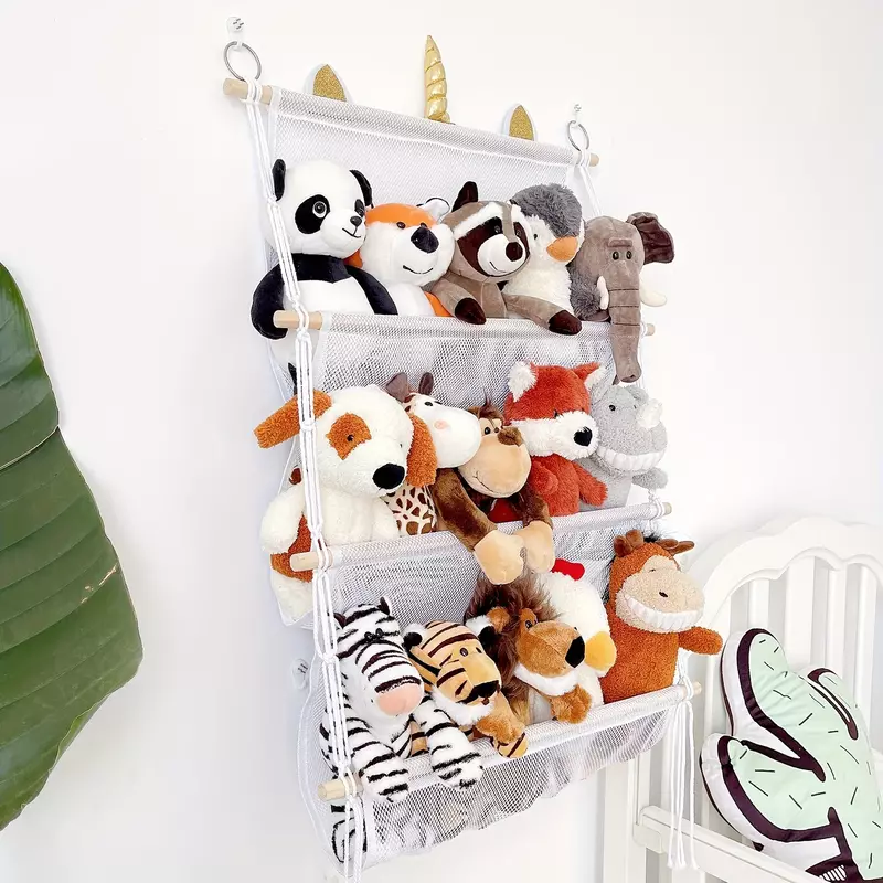 1/2/3layer Bohemian Wall Hanging Plush Toy Organizer Space Saving for Bedroom Capable of Holding Multiple Stuff Home Storage