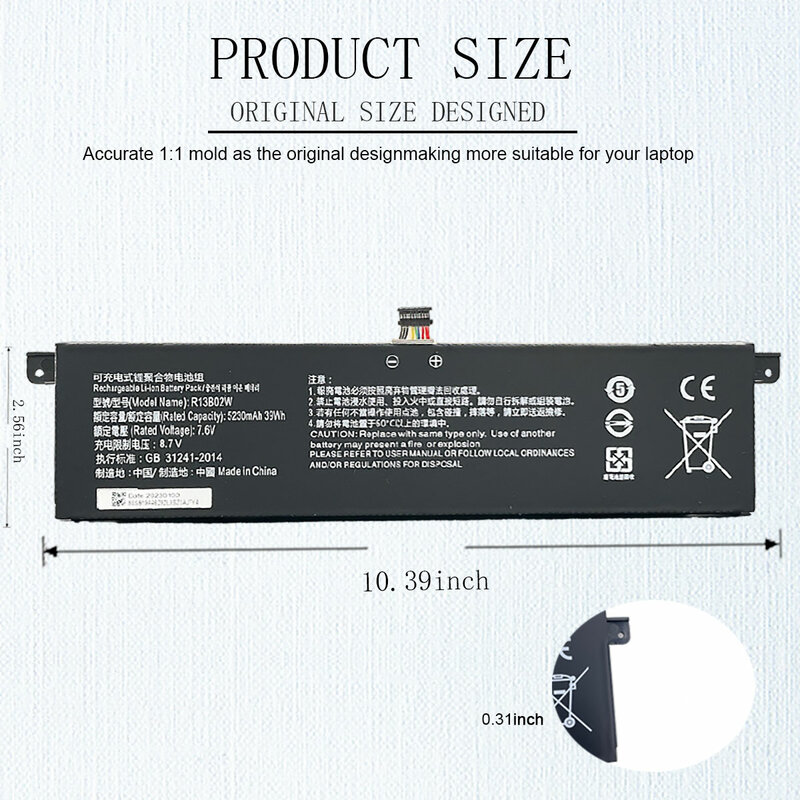 Аккумулятор R13B02W/R13B01W для ноутбука Xiaomi Mi Air 13, 13,3 дюймов, серия, планшетный ПК 161301-01, r13b02w/r13b01w xiaomi