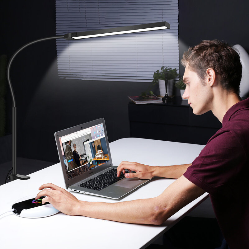 NEWACALOX EU/US 12V 12W Touch Control Desk Lamp with Clamp 360° Adjustable Gooseneck 3 Colors Table Light for Home Office Study