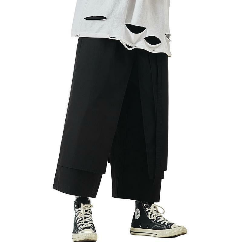 Summer Solar System Large Size Cropped Pants Men Elegant Loose Casual Youth Straight Cylinder Patchwork All-match Wide Leg Pants