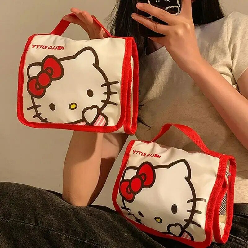 Hello Kittys-Bolsa de maquillaje Sanrios My Anime Cartoon Melody Cinnamoroll Kawaii Kuromi, bolsa de almacenamiento de lavado multifunción portátil de viaje