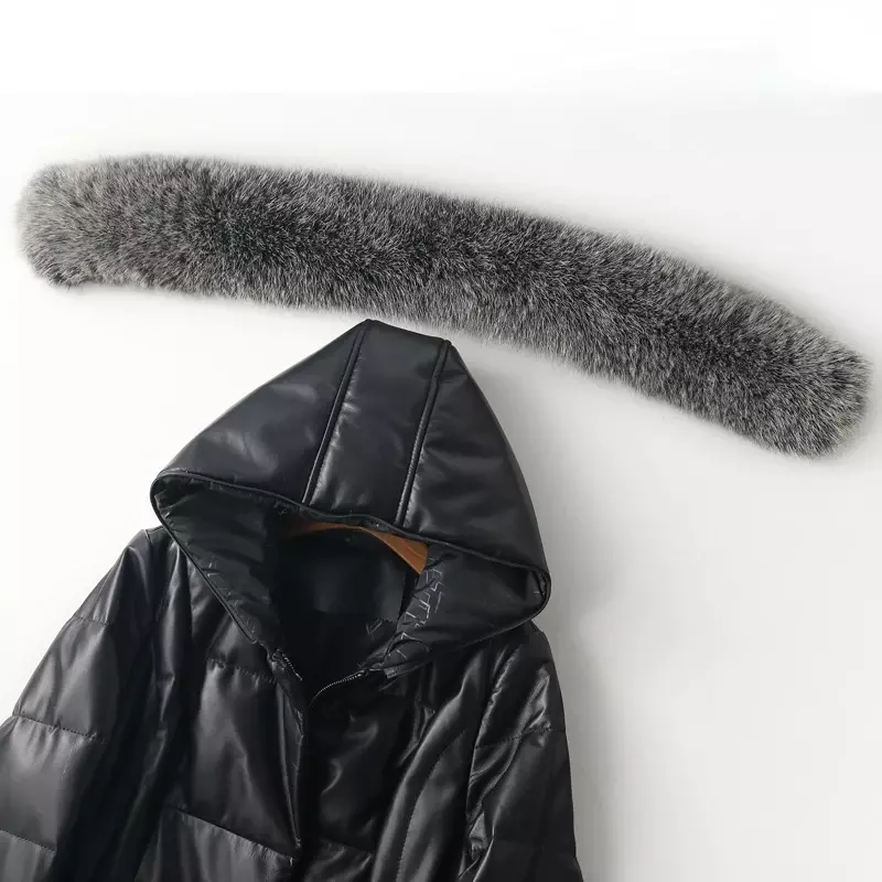 Tcyeek-女性のためのキツネの毛皮の襟付きの革のジャケット,冬の毛皮のコート,厚くて暖かい
