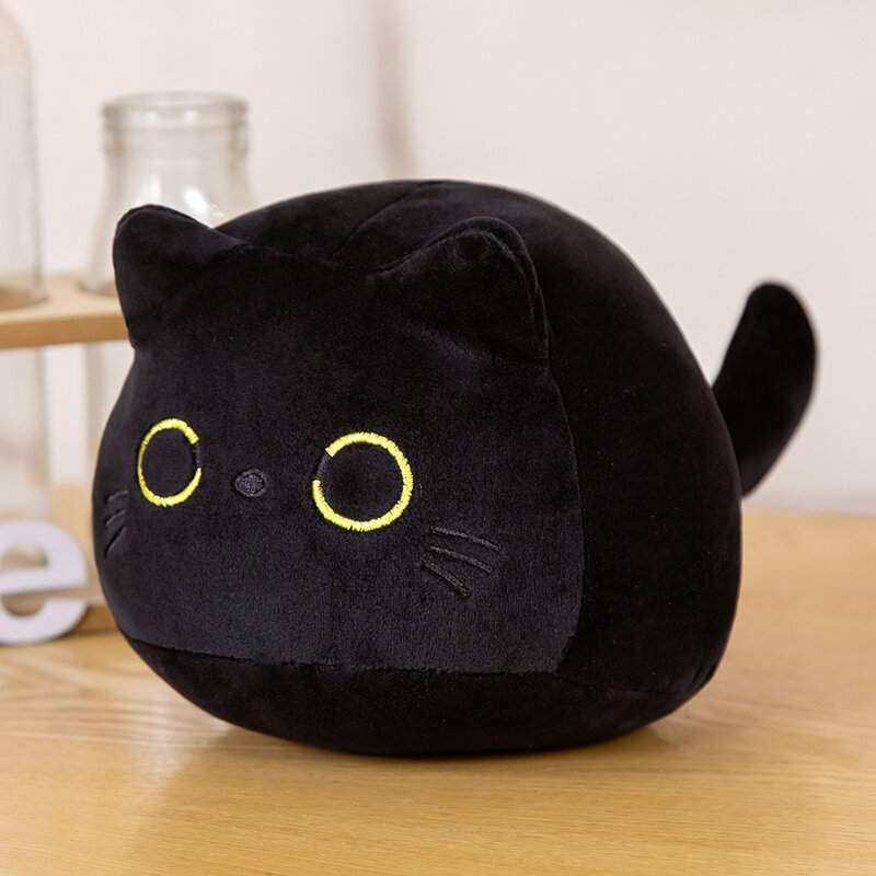 Boneca de pelúcia do gato preto peluches pequeno, brinquedo dos desenhos animados recheados, pelúcia bola redonda, bolsa da menina, pingente chaveiro, kawaii, 9 cm, 15 cm, 25cm