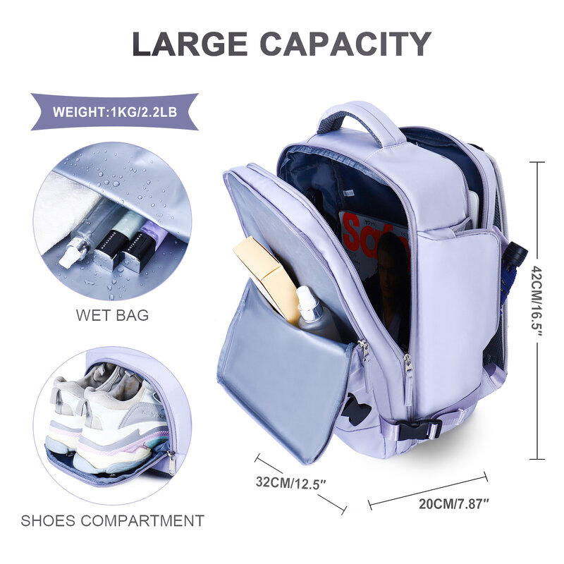 Damski plecak podróżny samolot o dużej pojemności wielofunkcyjny bagaż lekki wodoodporny damski torba na co dzień torby na notebooki