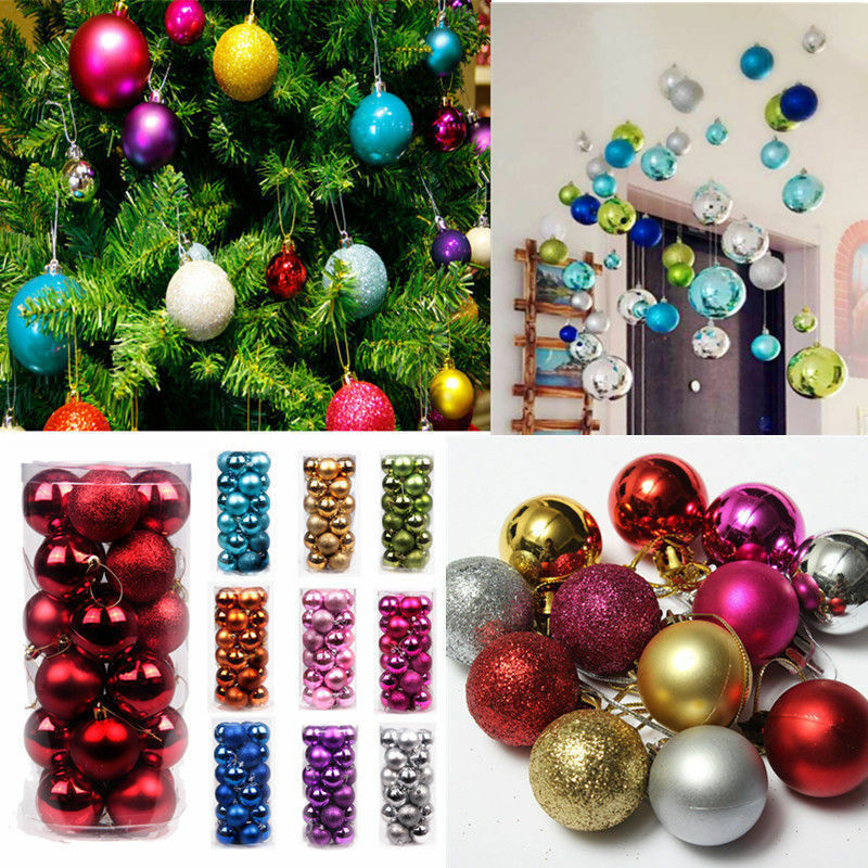 Nuovo prodotto decorazione natalizia palla, una scatola di 24 pezzi ciondolo palla di natale infrangibile, decorazioni per feste