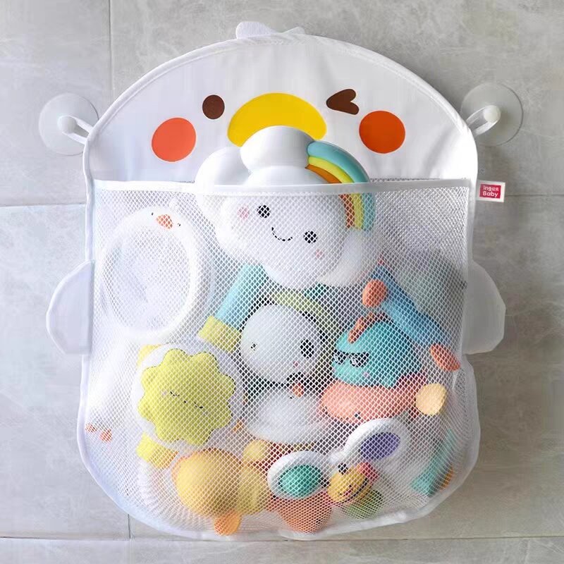 Baby Bath Toy Storage Bag Suction Cup Fixed Design Cute Cartoon Dinosaur Frog Animal Shape Children's Bathroom Grid Storage Bags