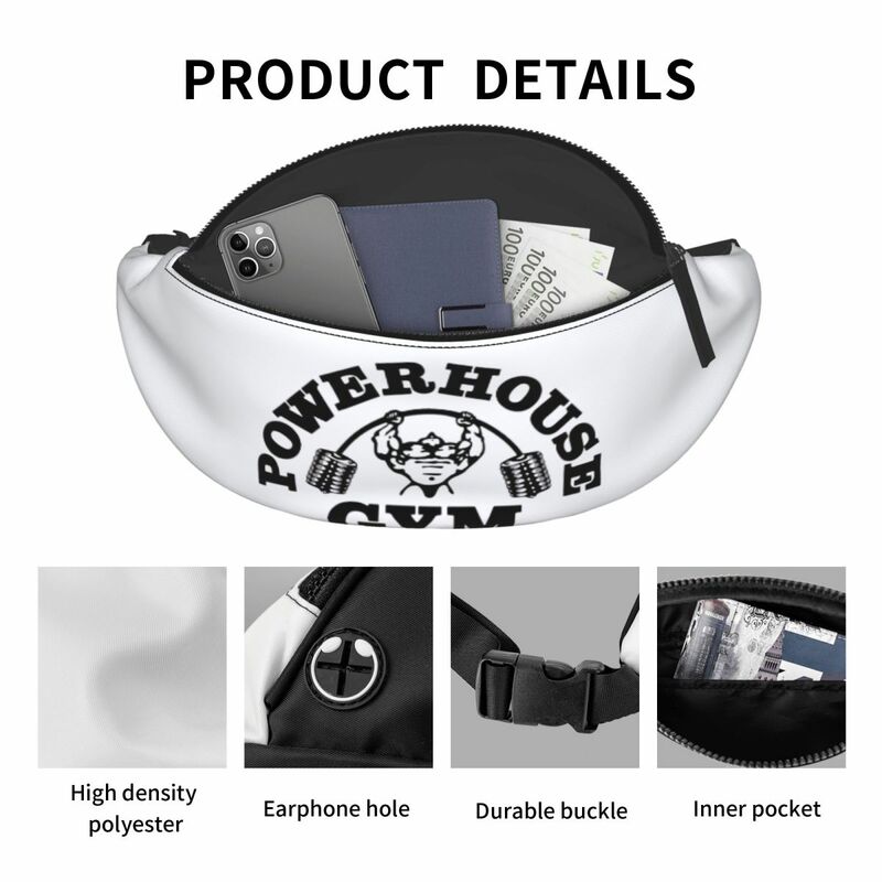 Powerhouse Gym Fanny Pack Women Men Casual Fitness Building Muscle Crossbody Waist Bag for Hiking Phone Money Pouch