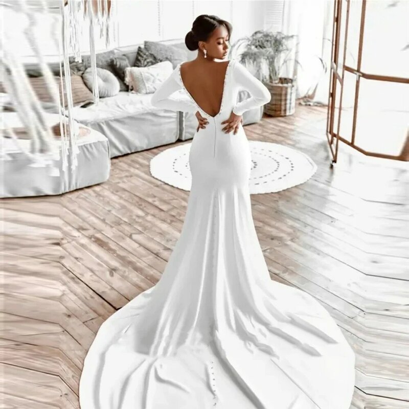 Vestido de noiva sereia em V profundo boho para mulheres, mangas compridas, vestidos de noiva sem costas, princesa sexy, esfregando, comprimento, 2021