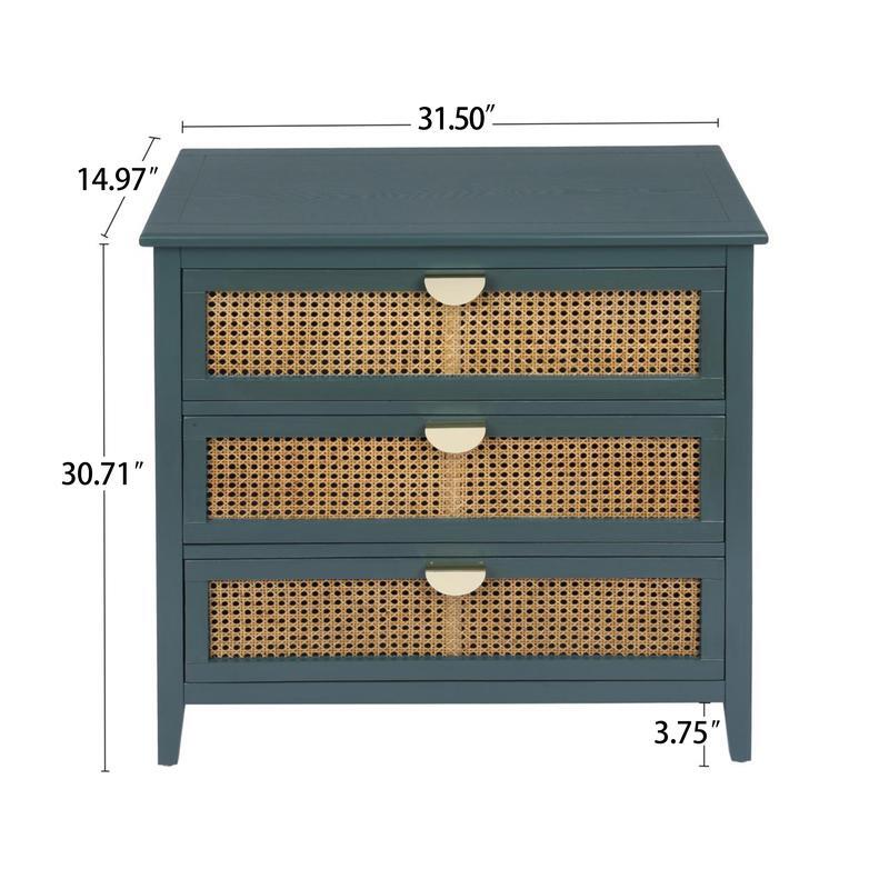 Schrank mit 3 Schubladen, natürliches Rattan, amerikanische Möbel, geeignet für Schlafzimmer, Wohnzimmer, Arbeits zimmer