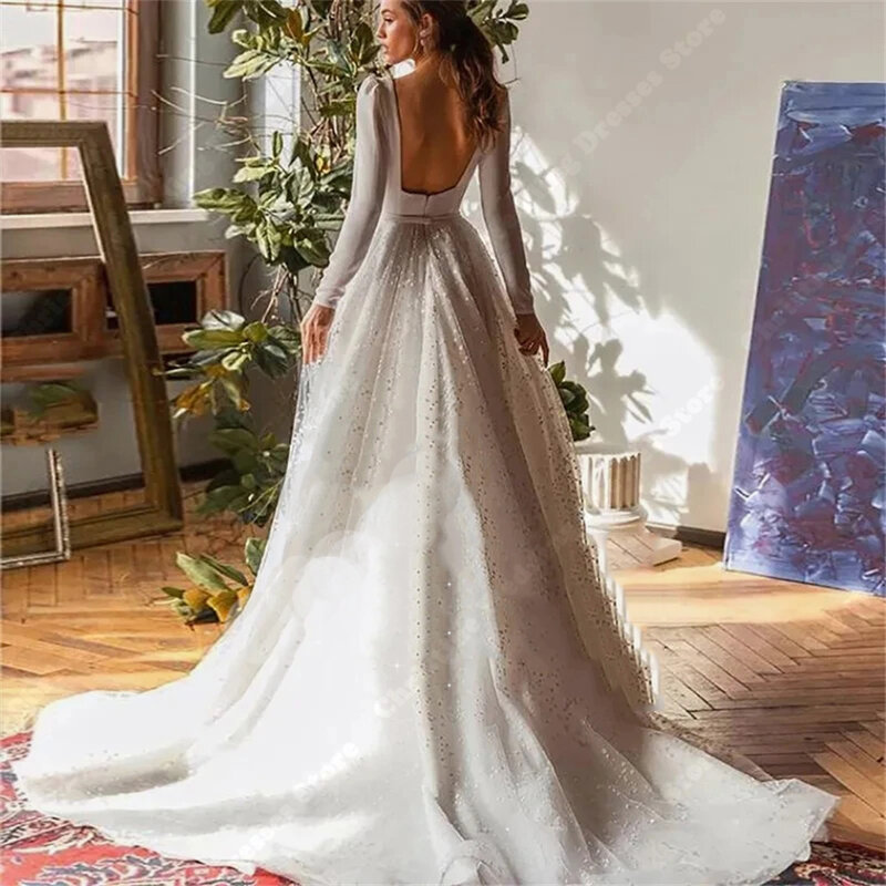 Robe de mariée simple à encolure carrée pour femmes, patients sexy, tenue de mariage créative, longueur de vadrouille