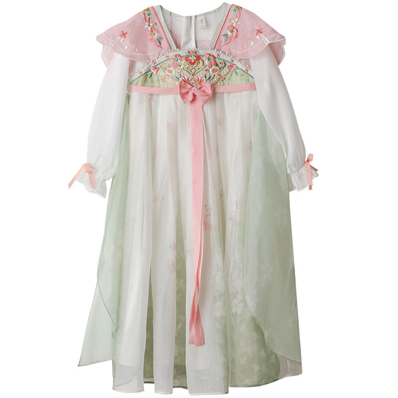 Girl's Dress Hanfu Girl's Spring Dress Baby Chinese Wind and Cloud Shoulder Ru Skirt Little Girl Super Immortal Ancient Dress Ch