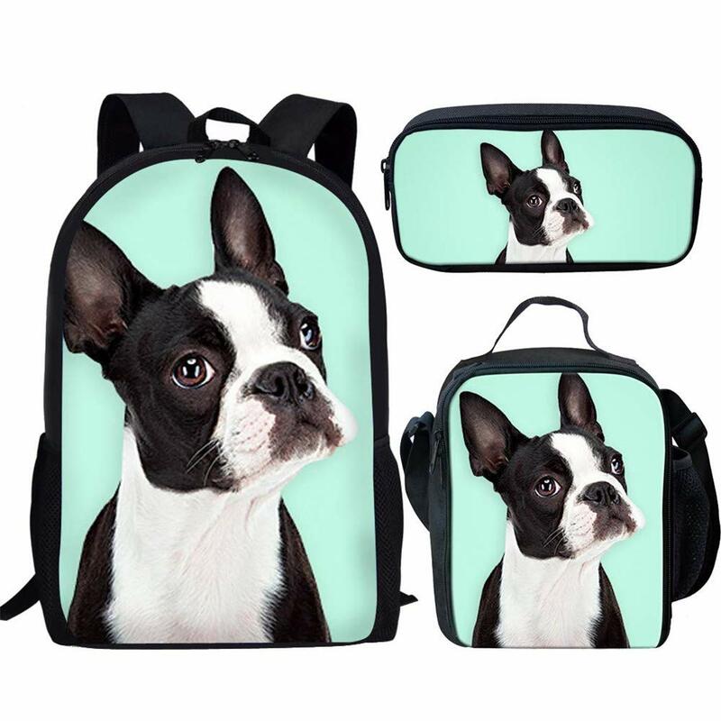 Belidome-Boston Terrier mochila leve com estampa para meninas adolescentes, mochilas escolares casuais para meninas, bolsa de viagem, 3 peças
