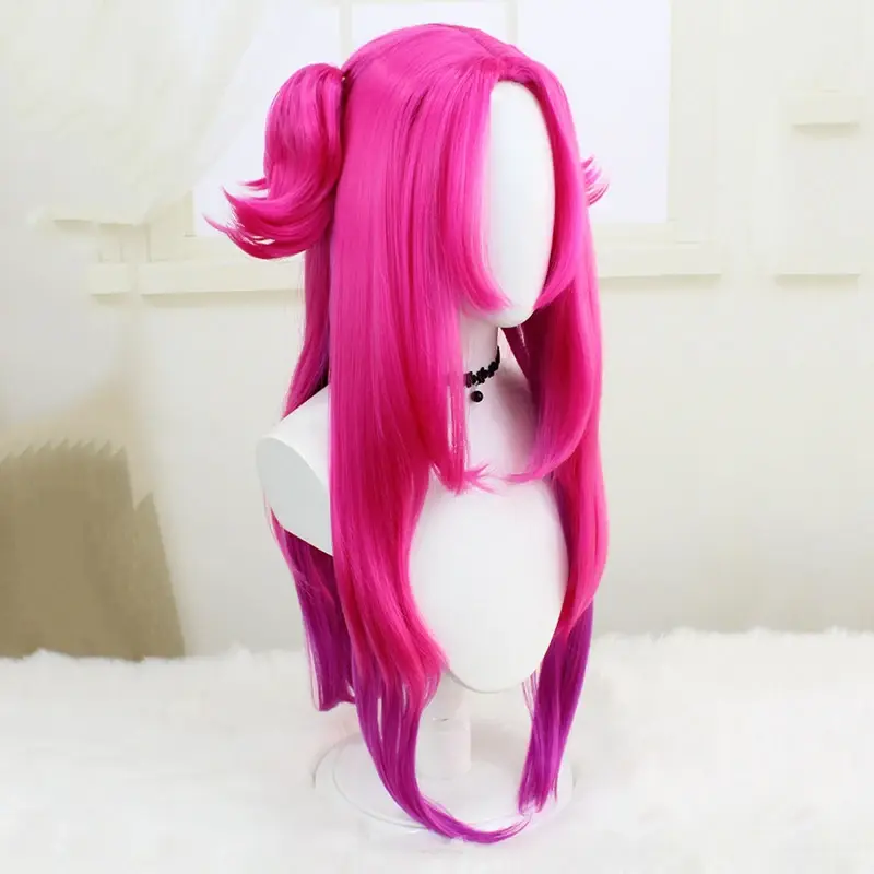 Wig Cosplay Game Heartsteel Alune wanita dewasa merah muda ungu gradien Styling rambut panjang Wig sintetis tahan panas Halloween