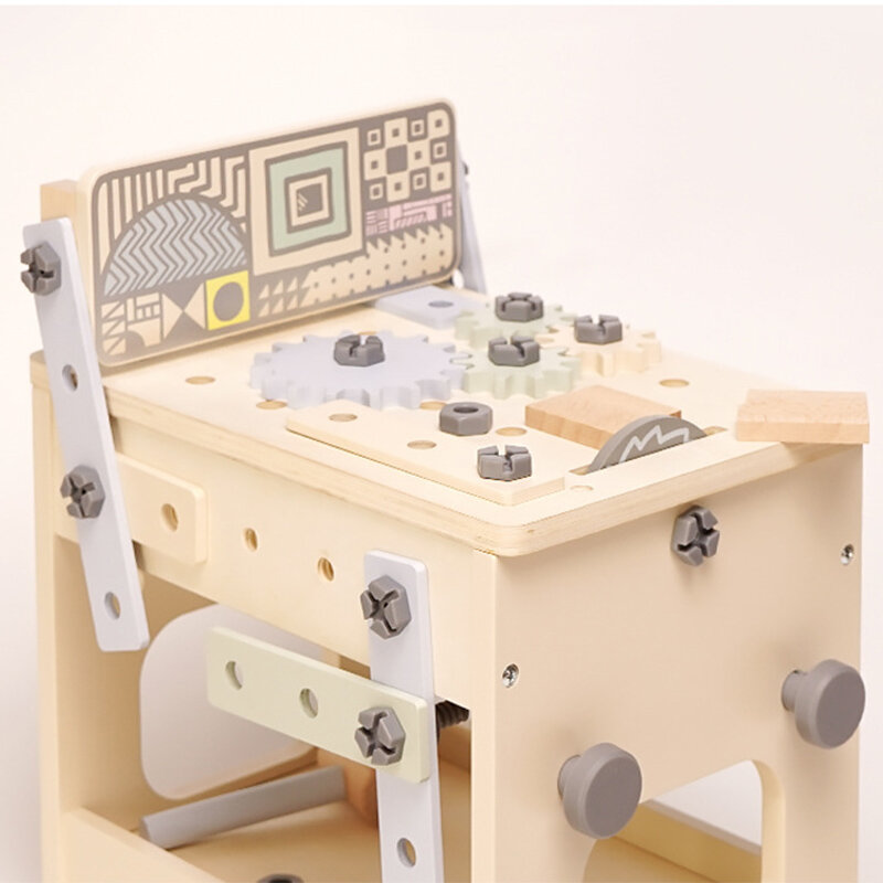 Misteriosa serratura scatola giocattolo in legno simulazione ingranaggio strumento di riparazione geometrica chiave da tavolo cacciavite dado motosega Set giocattoli in legno