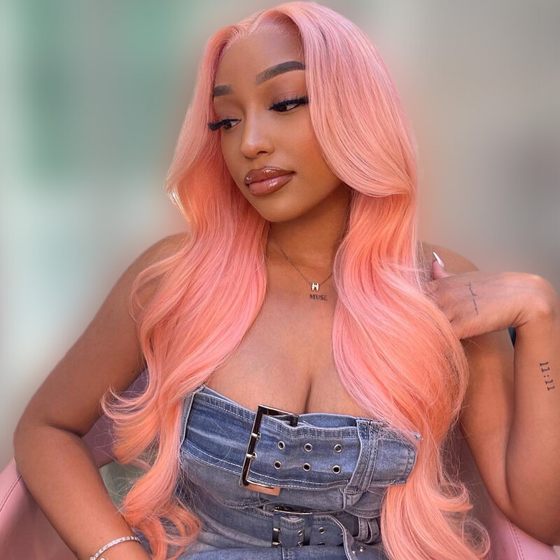FITU Pink Transparent 13x6 13x4 Lace Frontal Human Hair Wig 613 Colored  Plucked With Baby Hair 5x5 Lace Closure Wig