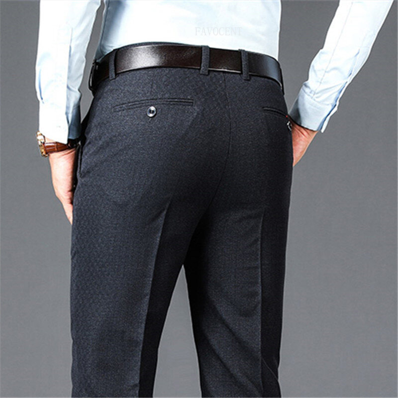 Novo negócio casual terno calças masculinas sólida cintura alta em linha reta calças formais do escritório dos homens estilo clássico terno calças compridas mais tamanho